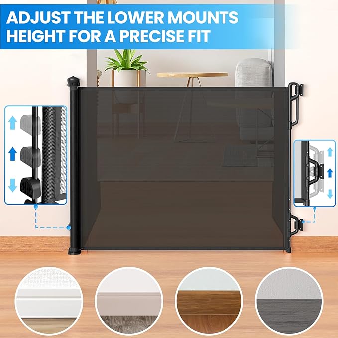 Retractable Safety Baby Gate or Mesh Dog Gate,Durable Portable Mesh Retractable Gate,Easy to Use for Stairs, Doorways, Hallways, Indoor, Outdoor, 33.5" Tall, Up to 45" Wide, Black
