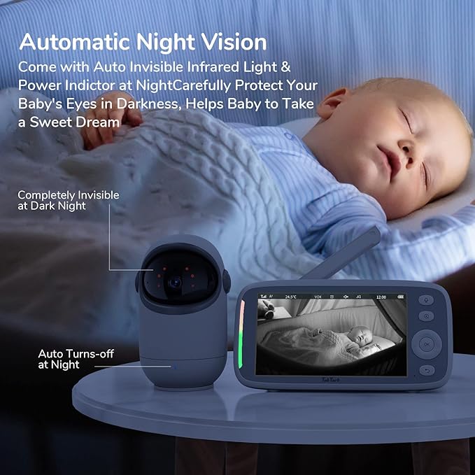 TakTark 5" HD 720P Baby Monitors, Video Baby Monitor with 2 Cameras and Audio, Night Light, 960ft Range, 2 Way Audio, Digital Zoom, Night Vision, VOX Sound Detection, Ideal for New Parent