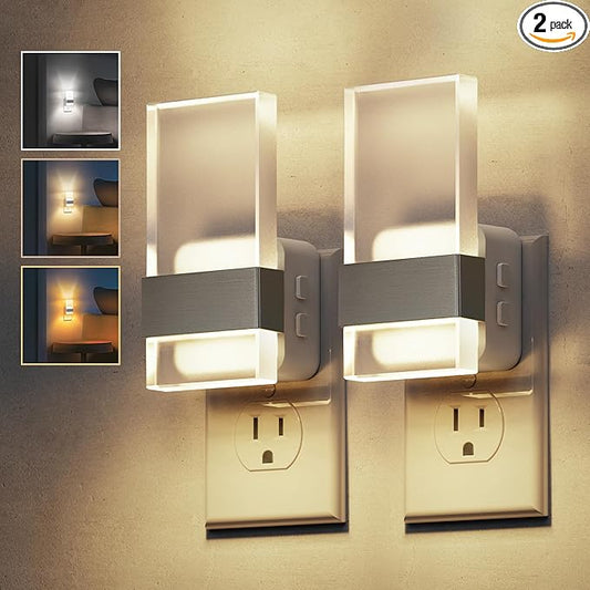 L LOHAS LED Night Light, 2 Pack Adjustable Color Temperature Night Lights Plug Into Wall, 2000K/3000K/5000K 3CCT Nightlight, Dusk to Dawn Sensor Dimmable Nightlights for Bathroom, Hallway, Gift