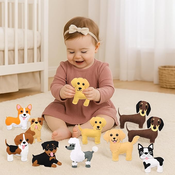 FYXGZZH Kids Beginner Sewing Kit – DIY Stuffed Craft Set with Pre-Cut Felt, Plastic Needle & Embroidery Thread, Educational Arts & Crafts for Boys & Girls Ages 6-12, Dog