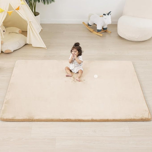 1.3" Thick Baby Floor Play Mat 71x79, Basic Padded Foam Mat for Tummy Time Crawling, Non Slip Cushioned for Babies Toddlers Infants Kids (Beige)