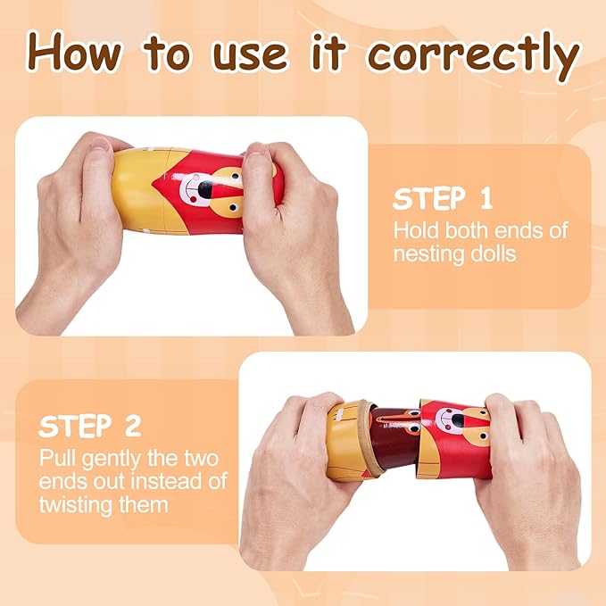 Russian Nesting Dolls, 6 Pcs 6 "Tall Animal Nesting Easter Eggs Toys, Stacking Wooden Handmade Matryoshka Dolls for Kids Toddlers Birthday or Home Decoration Gift (Long Lion)