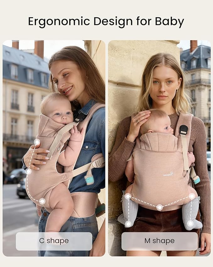 Grownsy Baby Carrier Newborn to Toddler (7-44lbs), Ergonomic & Cozy Wraps with One-Click Buckle, Head Support for Hands-Free Comfort, Dusty Pink