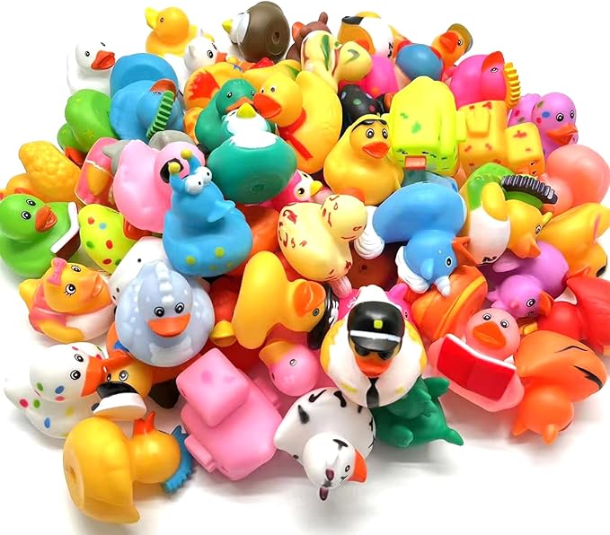 LINICE 30 Pcs Rubber Ducks, Random Assortment Ducks Bulk, Mini Rubber Duckies for Toddler Baby Bath Toys, Kids Bath Pool Toys Birthday Gifts Party Favors
