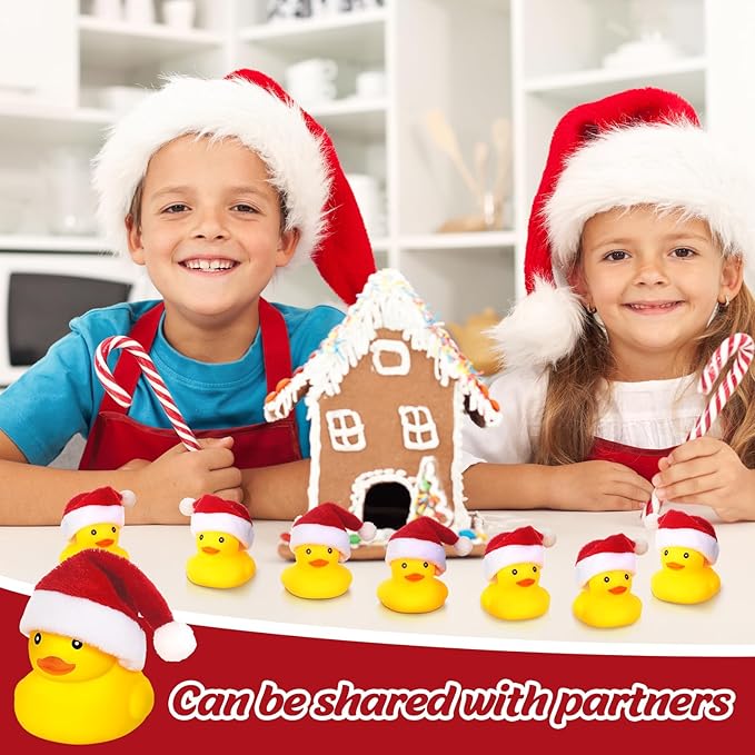 Liliful 48 Pcs Christmas Rubber Ducks with Hat Xmas Mini Rubber Ducks in Bulk Holiday Party Favors Bath Toys for Christmas Party Decor Gift (Santa Hat)