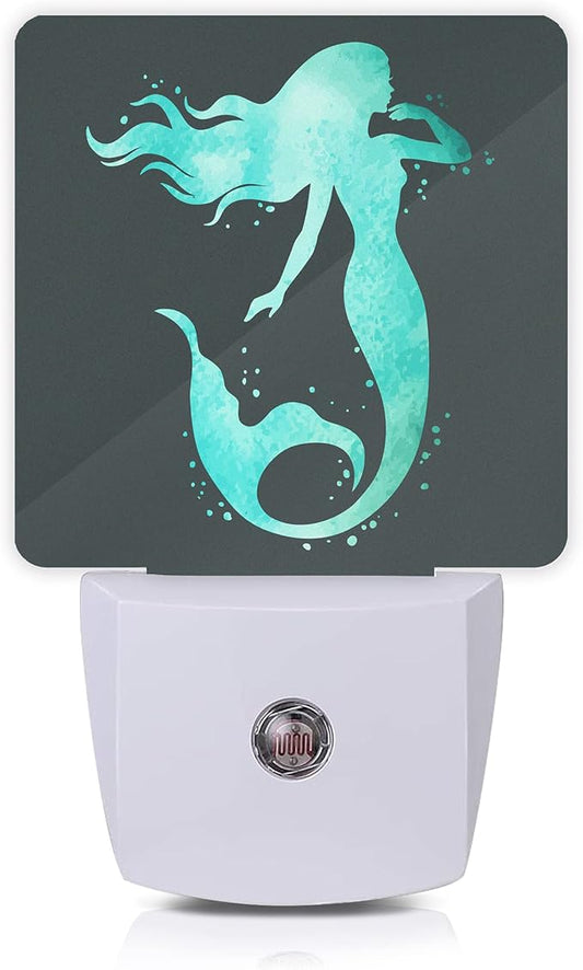 Summer Sea Fish Night Light,Green Mermaid Underwater Marine Night Lights Plug into Wall for Boys Girls, Led Lights Indoor Home Decor 0.5W Nightlight Sleep Friendly