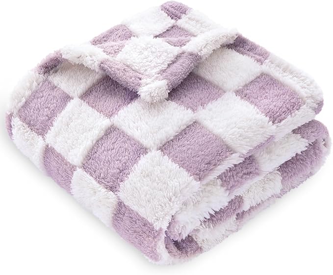 HOMRITAR Checkered Baby Blanket Fleece Baby Blankets for Girls, Ultra Soft Cozy Fluffy Warmer Infant Toddler Newborn Receiving Blankets for Crib Stroller 30 x 40 Inch, Purple