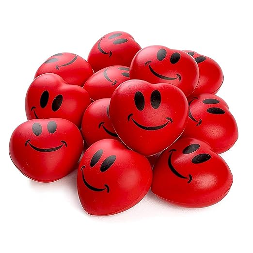 Neliblu Heart Stress Balls - Valentines Day Red Hearts 3" Smile Face Squeeze Hearts Shape Stress Ball - Fun Party Favors for Kids and Adults, 2 Dozen - Heart Shape Mini Foam Balls