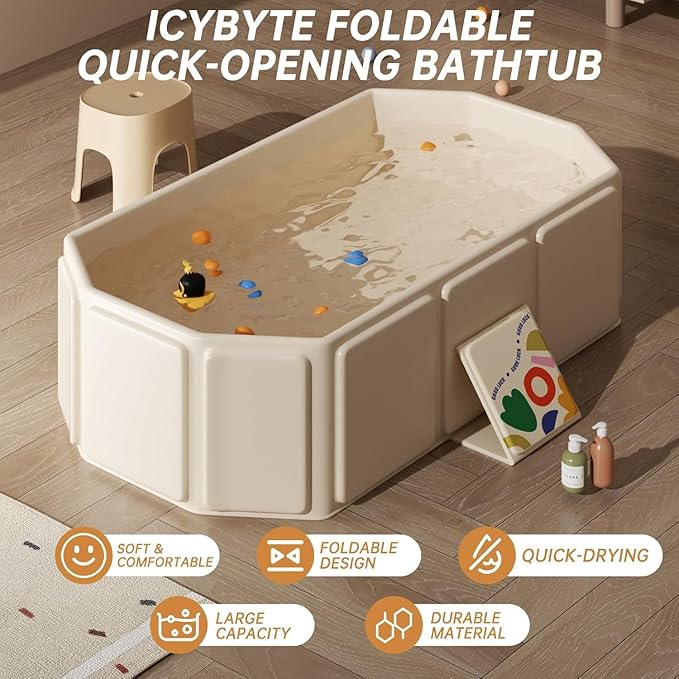 Collapsible Bathtub, Portable Foldable Bathtub for Newborns to Toddlers with Drain Plug, Non-Slip Base Easy to Store, Perfect for Small Spaces, Lightweight for Home & Travel