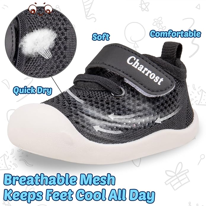 Baby First-Walking Shoes 1-4 Years Kid Shoes Trainers Toddler Infant Boys Girls Soft Sole Non Slip Cotton Canvas Mesh Breathable Lightweight TPR Material Slip-on Sneakers Outdoor