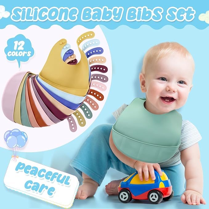 Mepase Silicone Bibs Waterproof Silicone Baby Bibs Soft Adjustable Baby Feeding Unisex Kid Eating Supplies