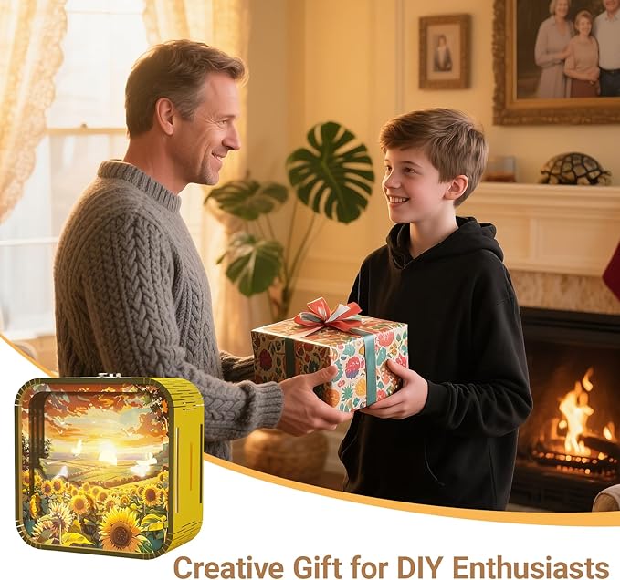 3D Wooden Puzzle Night Light,DIY Craft for Adults with Touch Night Light, Chrismas, New Year, for Teen, Desk Decor for DIY Puzzle Lovers, Men and Women (Sunflower)