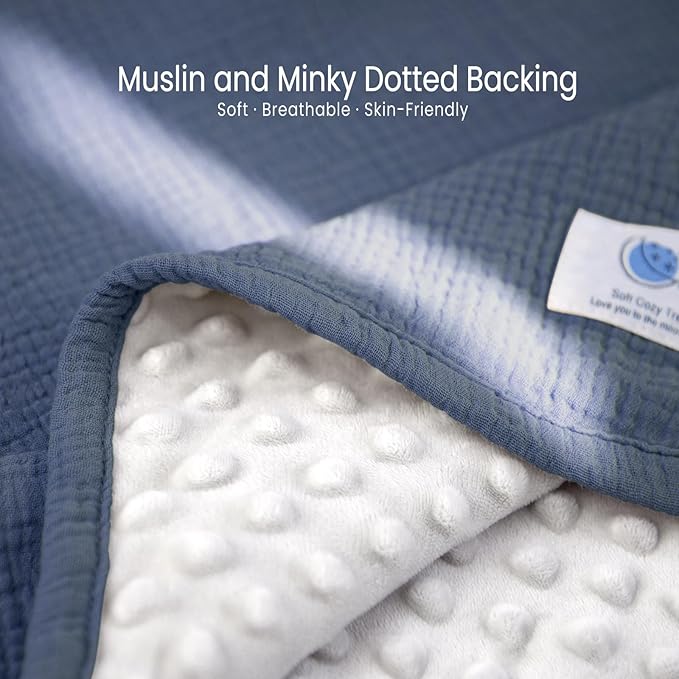 lulumoon Baby Blanket for Newborn Receiving: Minky Dot & Muslin Lightweight - Thermal Blanket Gift for Baby Shower & Hospital Welcoming 30"x40"（Blue）