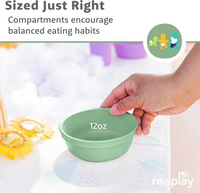 Re-Play 12 oz. Toddler Bowls Set of 3 - Kids Deep-Walled, Durable & Reusable Snack and Meal Bowls, Dishwasher & Microwave Safe, BPA-Free, Made in USA from Recycled Plastic, Blossom