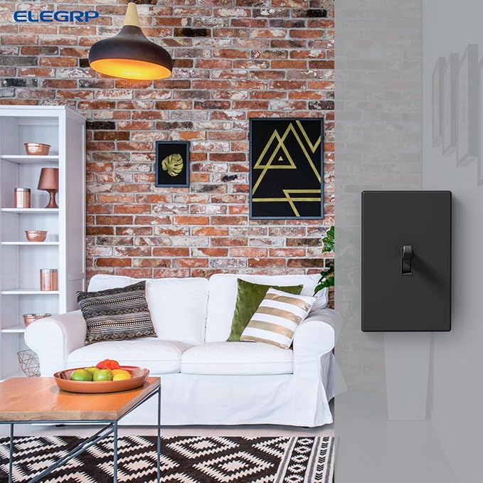 ELEGRP 1-Gang Screwless Toggle Wall Plates, Mid-Size Unbreakable Thermoplastic Faceplate Cover for Toggle Wall Switch & Dimmer Switch, UL Listed (5 Pack, Matte Black)