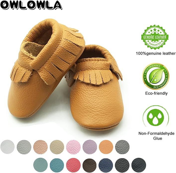 OWLOWLA Baby Moccasins Soft Sole Leather Baby Shoes Infant Toddler Pre-Walker Shoes Baby Boy Girl