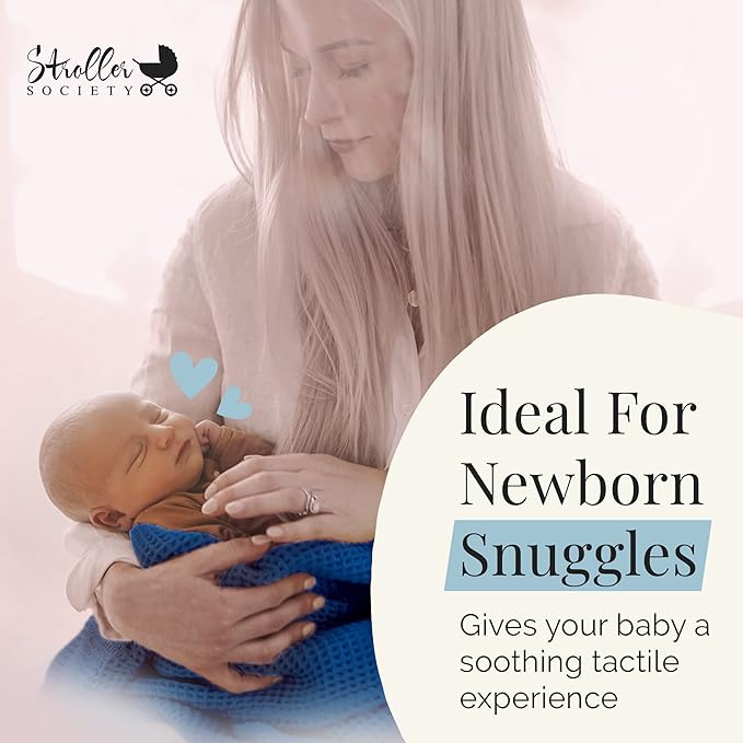 Stroller Society - Swaddles for Newborns & Toddlers, Soft Receiving Blankets Girl & Boy Can Use, Comfy Toddler Blanket & Newborn Swaddle, Cotton Waffle Blanket, Classic Blue, 40 x 40 inches