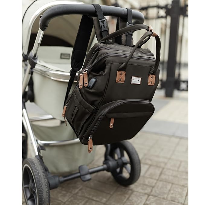 Diaper Bag Backpack, Multifunction Diaper Bag with Changing Station, Stylish Baby Bags, Large Unisex Diaper Backpack for Mom and Dad, Baby Registry Search, Portable Changing Pad – Black Brown