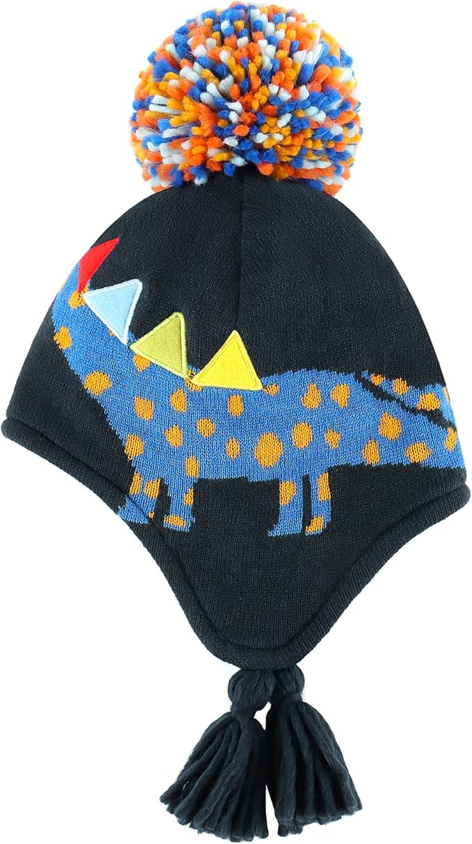 Duoyeree Kids Beanie Hat for Boys Girls Pom-pom Kint Hats Cozy Lining Winter Skull Cap