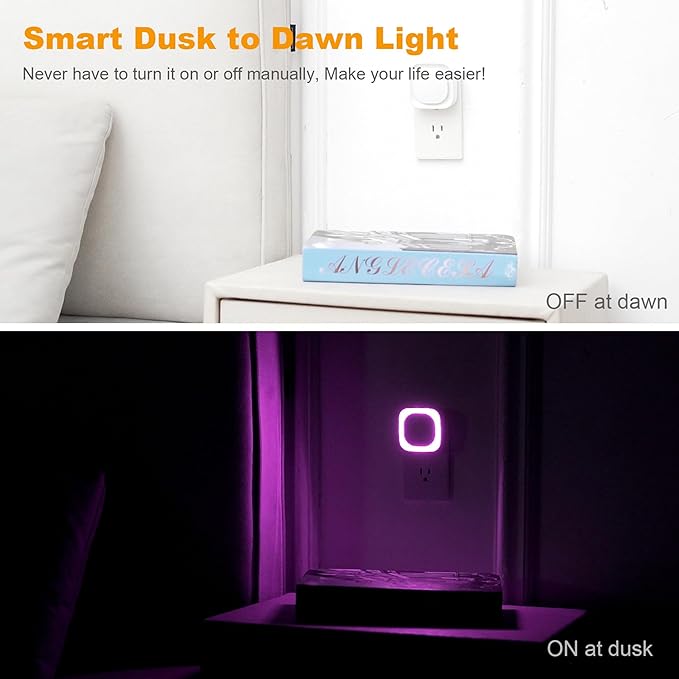 2 Pack Purple Night Light, Gentle Eye-Care with Dimmable Soft Glow & Indirect Reflection, Auto Dusk to Dawn Sensor, Plug in Nightlight for Meditation Corner, Creative Studio, Bedroom, Bathroom
