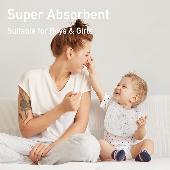 Muslin Baby Drool Bibs for Unisex Boys Girls, 6 Pack Soft Cotton Baby Bib for Teething Drooling, Essentials Shower Gift (6, Pink)