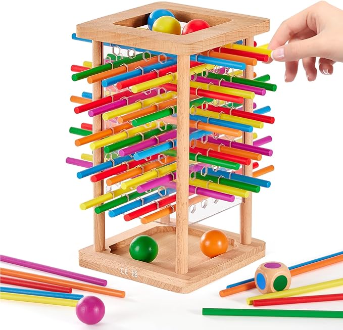 Montessori Game Wooden Board Game, 48 Colorful Sticks Dice Game for 3 4 5 6 Year Old, Montessori Toys for Kids Math Educational Toys for 3 Years Old, Fine Motor Skills Toy Family Travel Game Gifts