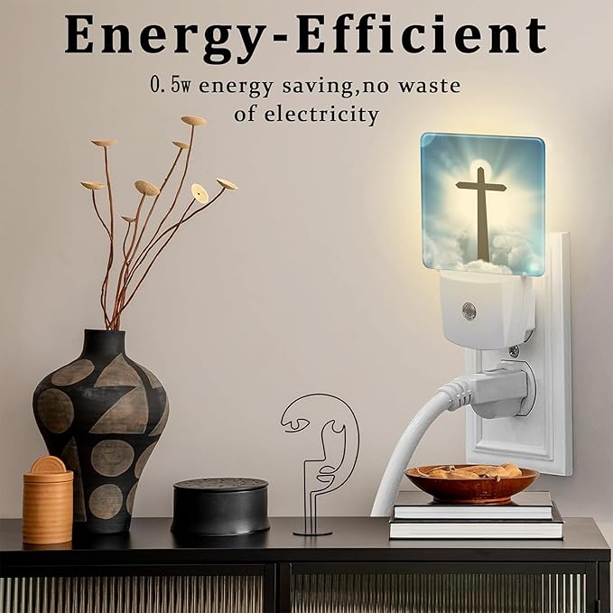 Cross and Blue Sky Night Light for Kids, Sun Cloud Heaven Night Light Plug in with Dusk to Dawn Sensor, 0.5w Energy Saving Sleep Friendly Nightlight for Hallway Stairway Kitchen Bedroom