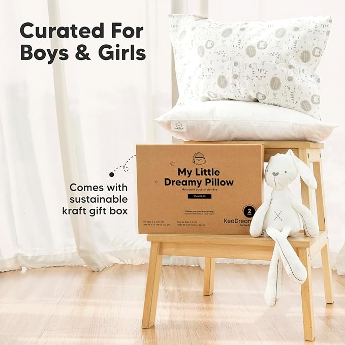 KeaBabies 2-Pack Toddler Pillow 13x18 - Soft Organic Cotton Kids Travel Bed Pillows for Sleeping, School, Nap, Machine Washable, Toddlers 2 to 5, Pillowcase Sold Separately (City Cars)