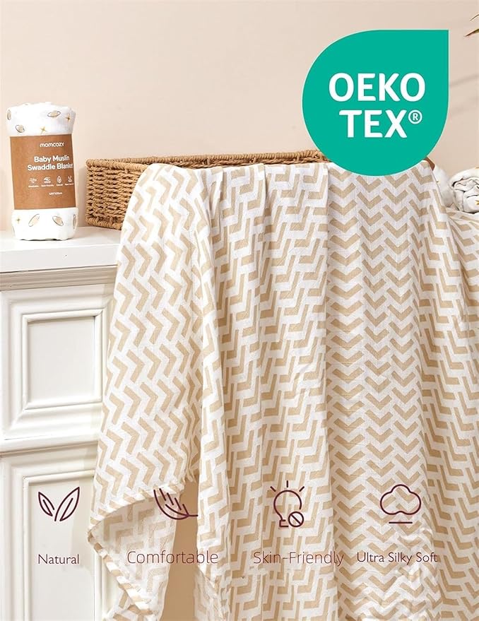Momcozy Muslin Swaddle Blankets, Ultra Soft Neutral Baby Essentials Must Haves Registry Search, Breathable Large 47'' x 47'' Newborn Boys Girls Swaddle Receiving Blanket, Stellar Orbit