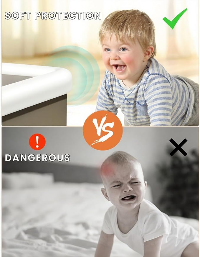 Baby Proof Edge Corner Protector, 16.4FT 0.47''Th L-Shape Furniture Corner & Edge Safety Bumpers with 10 Corners, Pre-Taped, Soft NBR Rubber Foam Desk Edge Cushion Wall Corner Protector (White)