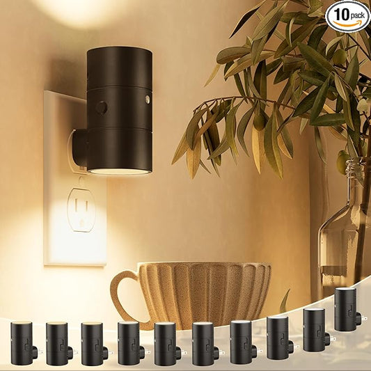 NIORSUN Night Lights Plug into Wall, Dimmable with 3 Color Modes & Auto On/Off Sensor, Ultra-Slim Nightlight for Hallway, Bathroom, Bedroom, Nursery, Kitchen (10 Pack, Black)