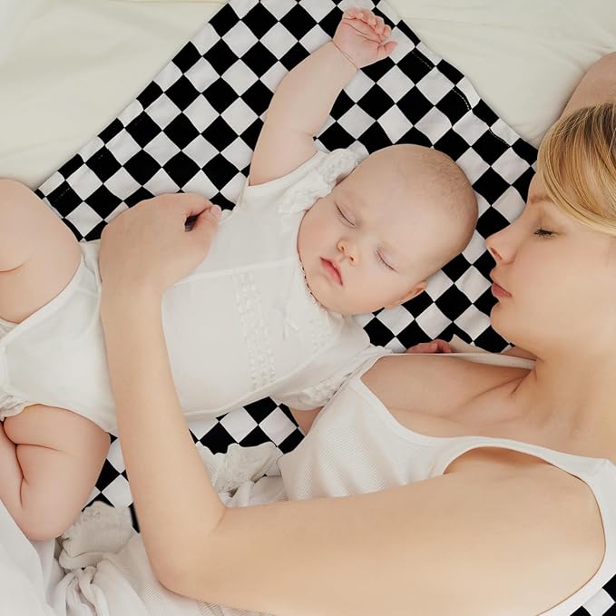 Checkered Baby Blankets for Boys, Comfy Durable Blanket with Double Layer Dotted Backing Checkerboard Grid Chessboard Gingham Bed Blankets for Newborn Infants Black, 30x40 Inches
