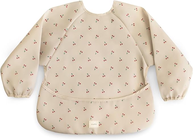 mushie Long Sleeve Baby Bib | Water Resistant Adjustable Fit for Ages 6-24 Months