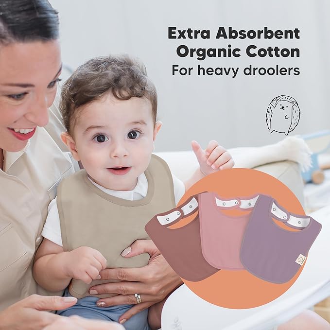 8-Pack Organic Baby Bibs for Boys, Girls - Soft Cotton Drooling and Teething Bibs for Baby Girl & Boy, Extra Absorbent, Easy to Clean & Put On for Toddler, Newborn, Infant 0-24 Months (Mauve)