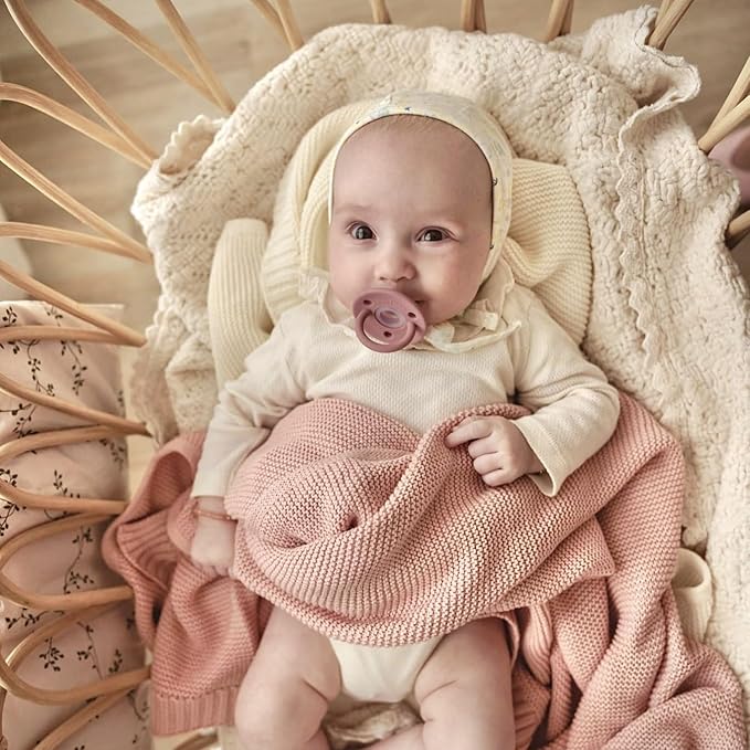 Heritage Knit Organic Receiving Swaddle Blanket for Girls - 100% Luxury Organic Cotton Soft Knit Warm Cozy Cuddle Blanket for Newborns Infants & Toddlers (0-2Yrs - Blush Pink)