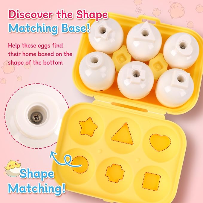 USATDD Egg Toys Hide & Squeak Matching Eggs for Toddlers, Color Recognition Sensory Learning Toys, Fine Motor Skills Montessori Toy for Kids, 6pcs