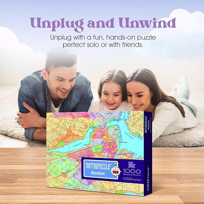 GeoToys Metropuzzle, Boston Jigsaw Puzzles 1000 Pieces, Detailed City Map Geography Puzzle, Challenging Adult Puzzle, Fun Puzzles for Adults, Family Puzzles, US City Map Poster Included