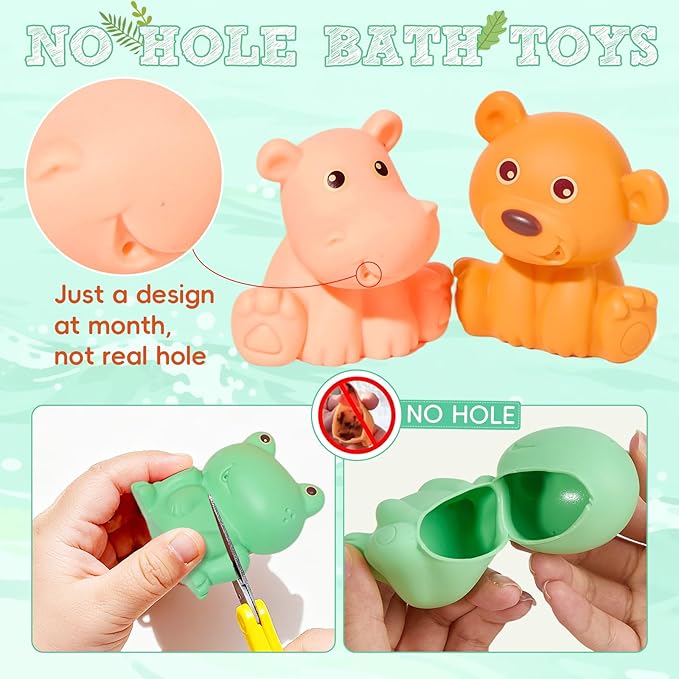 Mold Free Baby Bath Toys, 9 PCS Sealed, No Hole Bath Toys, Soft & Safe Toddler Bath Toy Set, Bathtub Water Beach Pool Toys for Babies 6-12 Months, Baby Gift for Christmas, Birthday, Stocking Stuffers