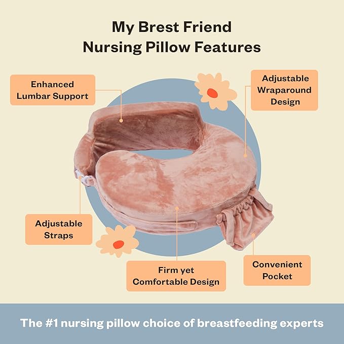 My Brest Friend Super Deluxe Nursing Pillow - Enhanced Comfort & Ergonomic Breastfeeding Pillow for Ultimate Support for Mom & Baby - Adjustable and with Handy Side Pocket, Dusty Rose