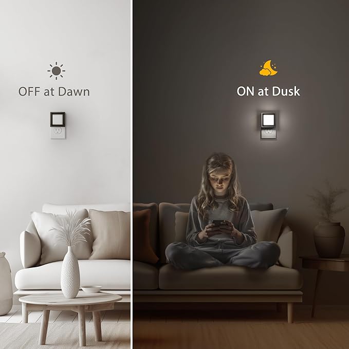 Briignite Night Light, Night Lights Plug into Wall 2Pack, Dusk to Dawn Sensor Nightlight, Night Light for Kids, Dimmable Night Lights Daylight White 5000K, 1W, Bedroom, Bathroom Stair