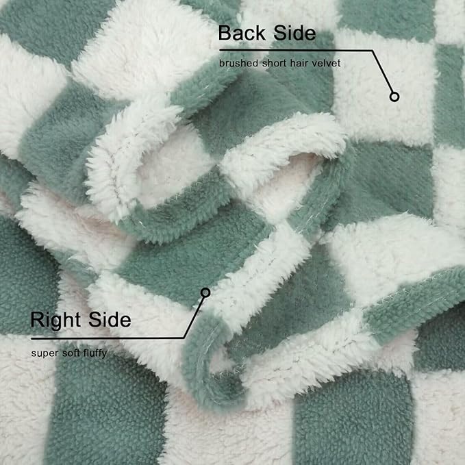 HOMRITAR Checkered Baby Blanket for Boys Sage Green Soft Fluffy Fuzzy Blankets with 3D Chessboard Grid, Warmer Comfort Reversible Lightweight Bed Blanket for Toddlers Infant or Newborn 30 x 40 Inch