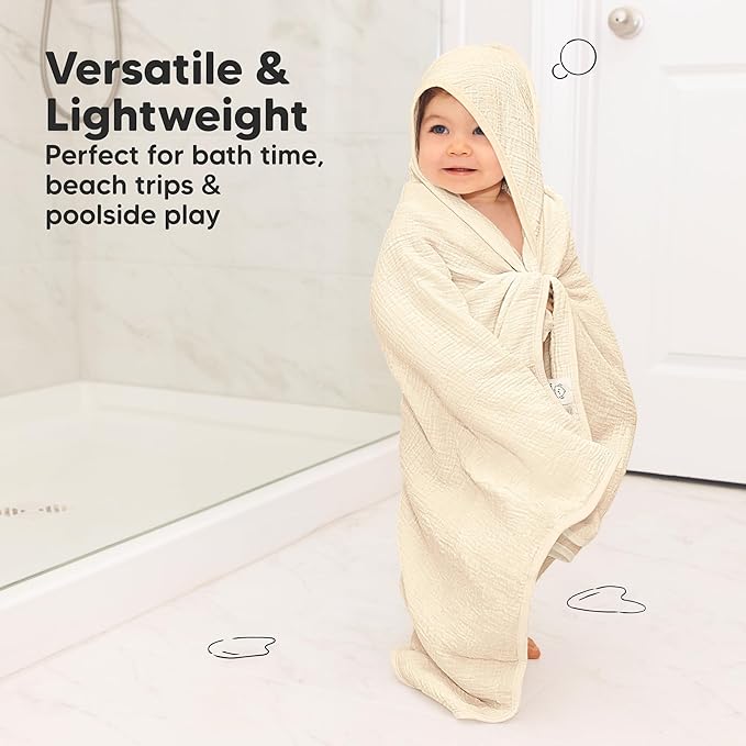 KeaBabies Muslin Hooded Baby Towels for Newborn Girls, Boys - 2-Pack, 30x30 Organic Cotton Baby Bath Towels Hooded, Soft Absorbent, Toddlers, Kids, Infant, Newborn Bath Essentials (Rose Ivory, Petite)