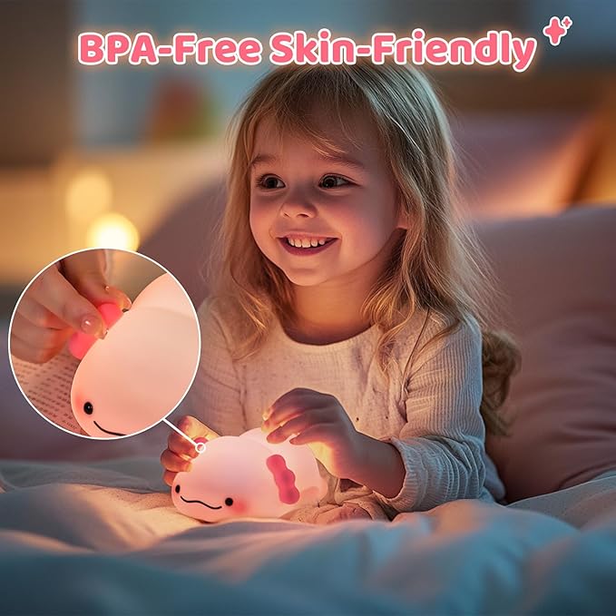 SMY Lighting Axolotl Night Light for Kids,Animal Silicone Nursery Night Lamp, Rechargeable Table Lighting Bedside Lamp,Cute Room Decor Light for Bedroom,Living Room,Dining,Desk Decorations,Gift