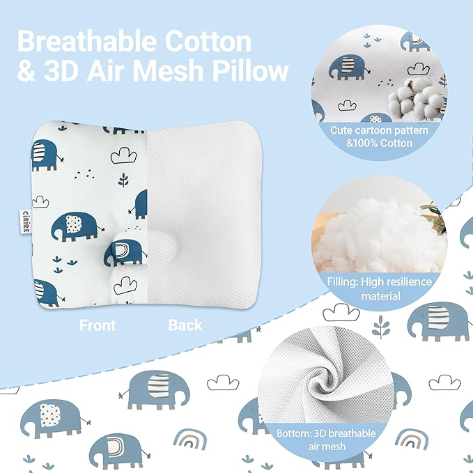 Unisex Soft and Breathable Baby Pillow 100% Organic Cotton Machine Washable Prеvents FΙat Hеad