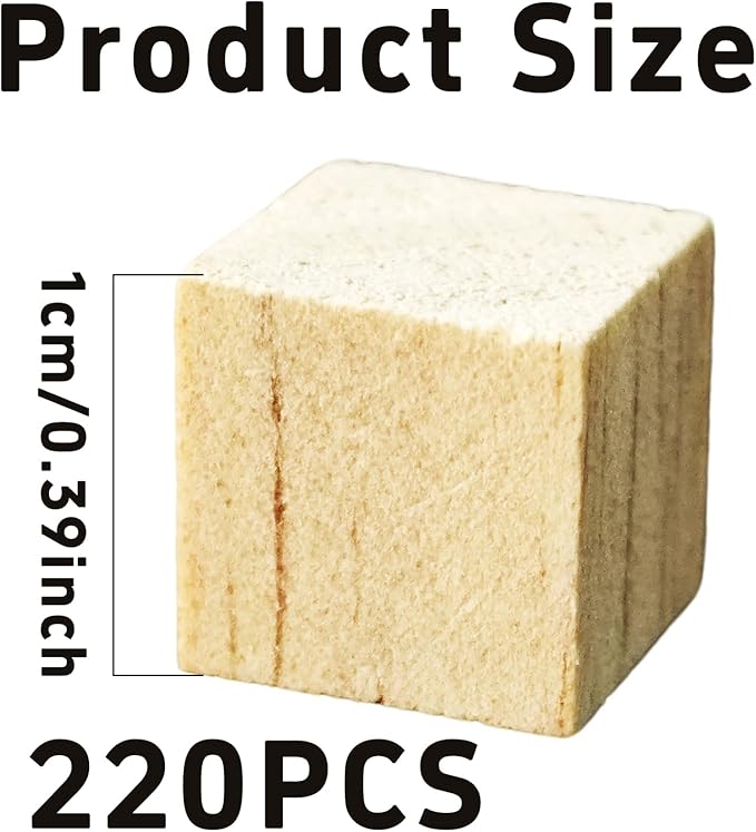 220Pcs 1cm Unfinished Wood Cubes, 0.39” Natural Square Wooden Blocks for Math Counting, Crafts, and DIY Projects