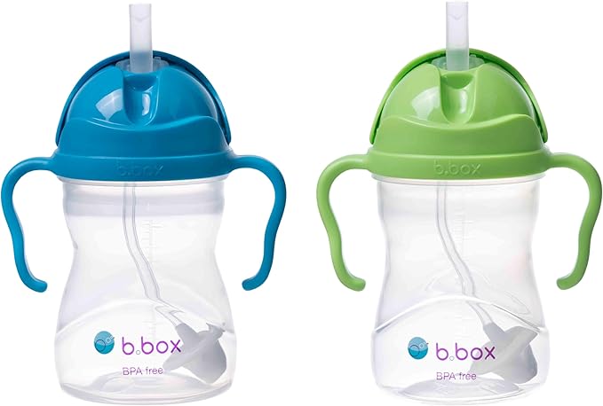 b.box Sippy Cup with Weighted Straw (2-Pack). Leak Proof, Easy Grip. BPA Free & Dishwasher Safe. Ideal for Babies 6m+ to Toddlers (cobalt + apple, 8oz)