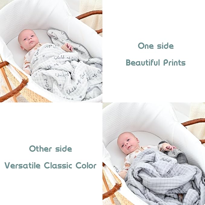 LollyBanks Muslin Baby Blanket 100% Organic Cotton, Muslin Quilt Lightweight, Toddler Blanket for Boy and Girl, 6 Layers Baby Blankets 47"x 47", Nursery Receiving Blankets (Christian Baby)