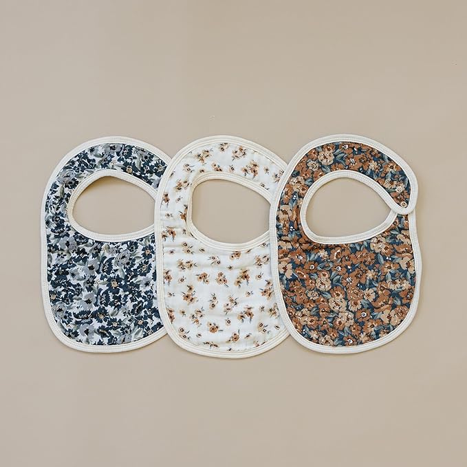 Mebie Baby Muslin Cotton Bib, 3 pack, Baby Bib Set for Burp, Spit Up, Drool, Bandana Bibs for Baby Boy or Baby Girl