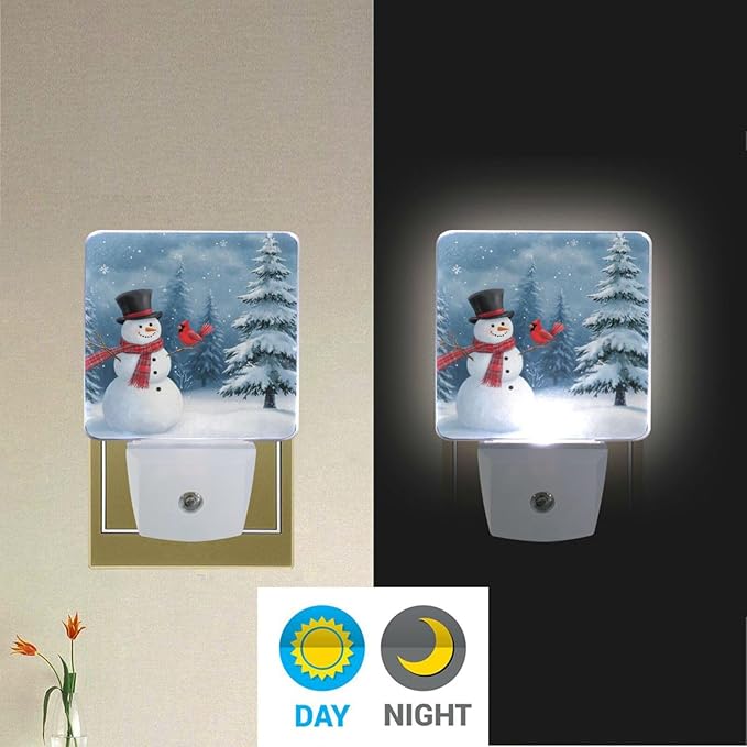 Aslsiy Night Light for Kids Cute Snowman Red Bird Forest (2) Plug in Wall Lamp LED Dusk to Dawn Sensor Energy Saving Nightlight for Boys Girls Men Women