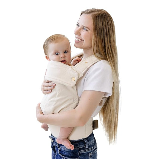 Ava & Oliver Essential Baby Carrier – Ergonomic, Hip-Healthy Soft Structured Carrier for Infants & Toddlers (7–35lbs) - Front and Back Carry, Breathable Fabric, Stylish & Lightweight (Vanilla)